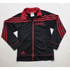 Adidas Boy's Black w Red Stripes Zip Up Pocketed Jacket. Size 7